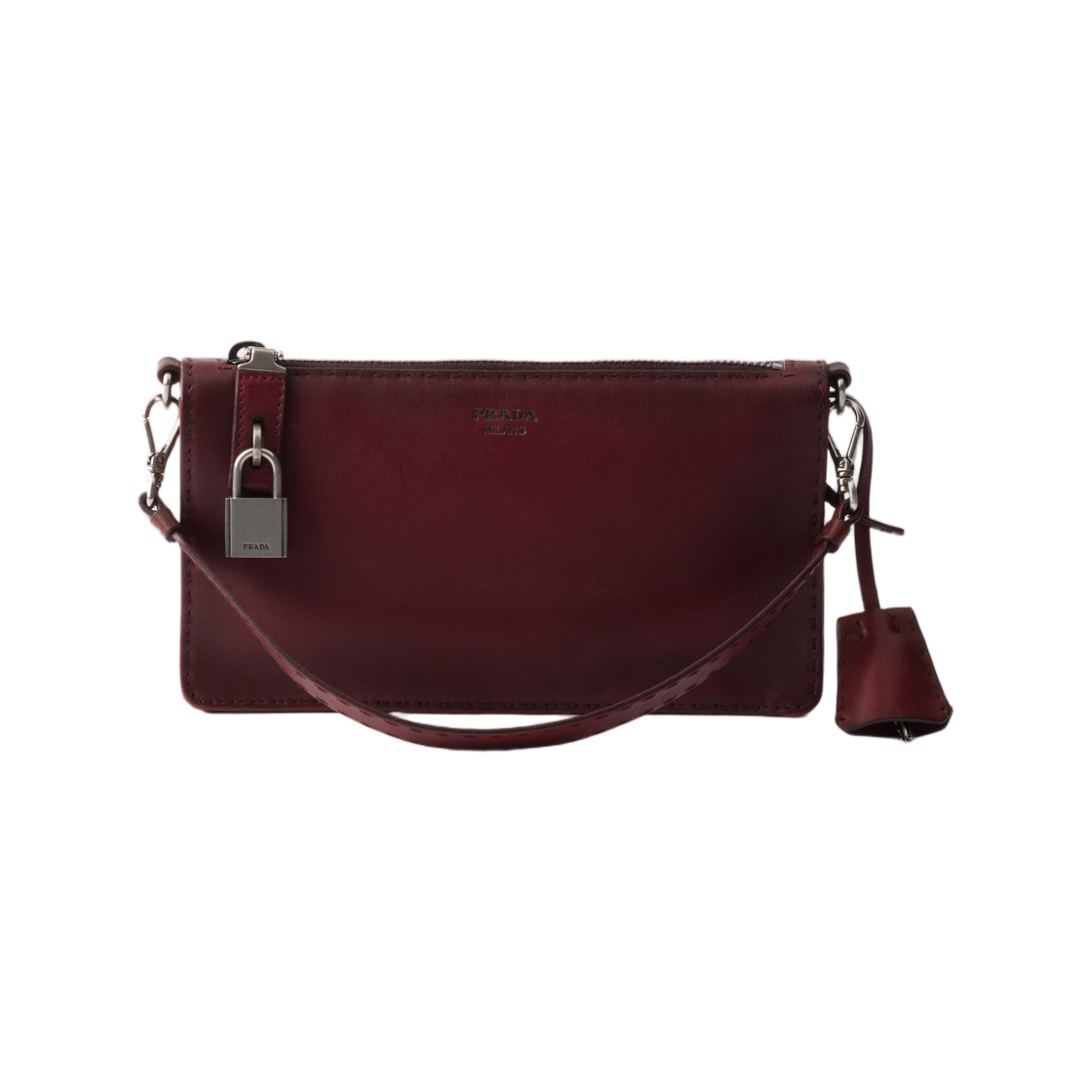 2ZT098-2ZQ4-F0041 Prada Antiqued Leather Pouch Ruby Red