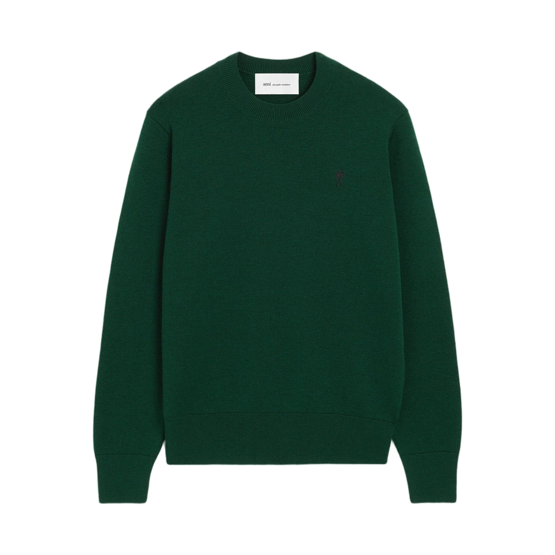 HKS826-001-A258 AMI Green Crewneck Wool Sweater with Ami De Coeur Bottle Green Black