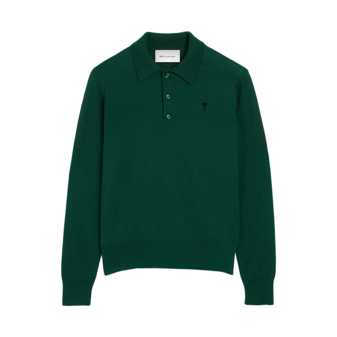 HPL457-KN0197-A258 AMI Green Wool Polo with Ami De Coeur Bottle Green Black