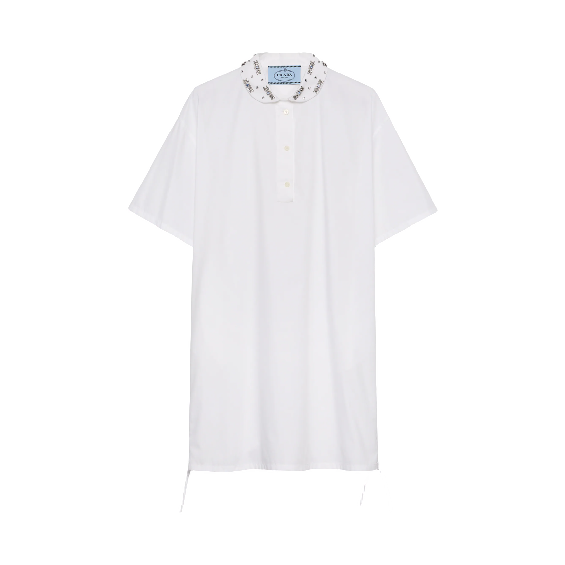 P3T37R-17DG-F0009 (W) Prada Embroidered Poplin Mini-Dress White