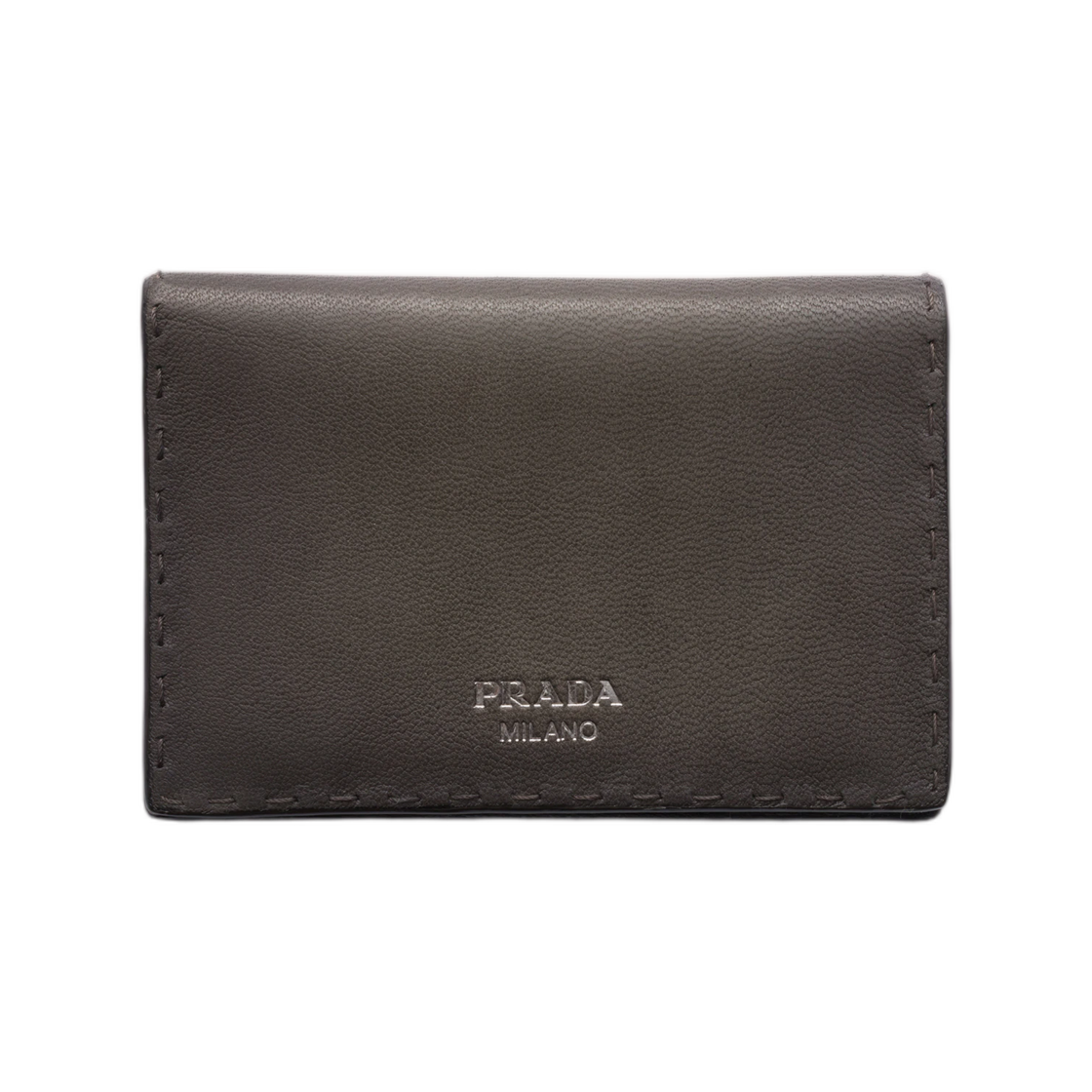 2MC101-2ZQ4-F0417 Prada Antiqued Leather Card Holder Graphite
