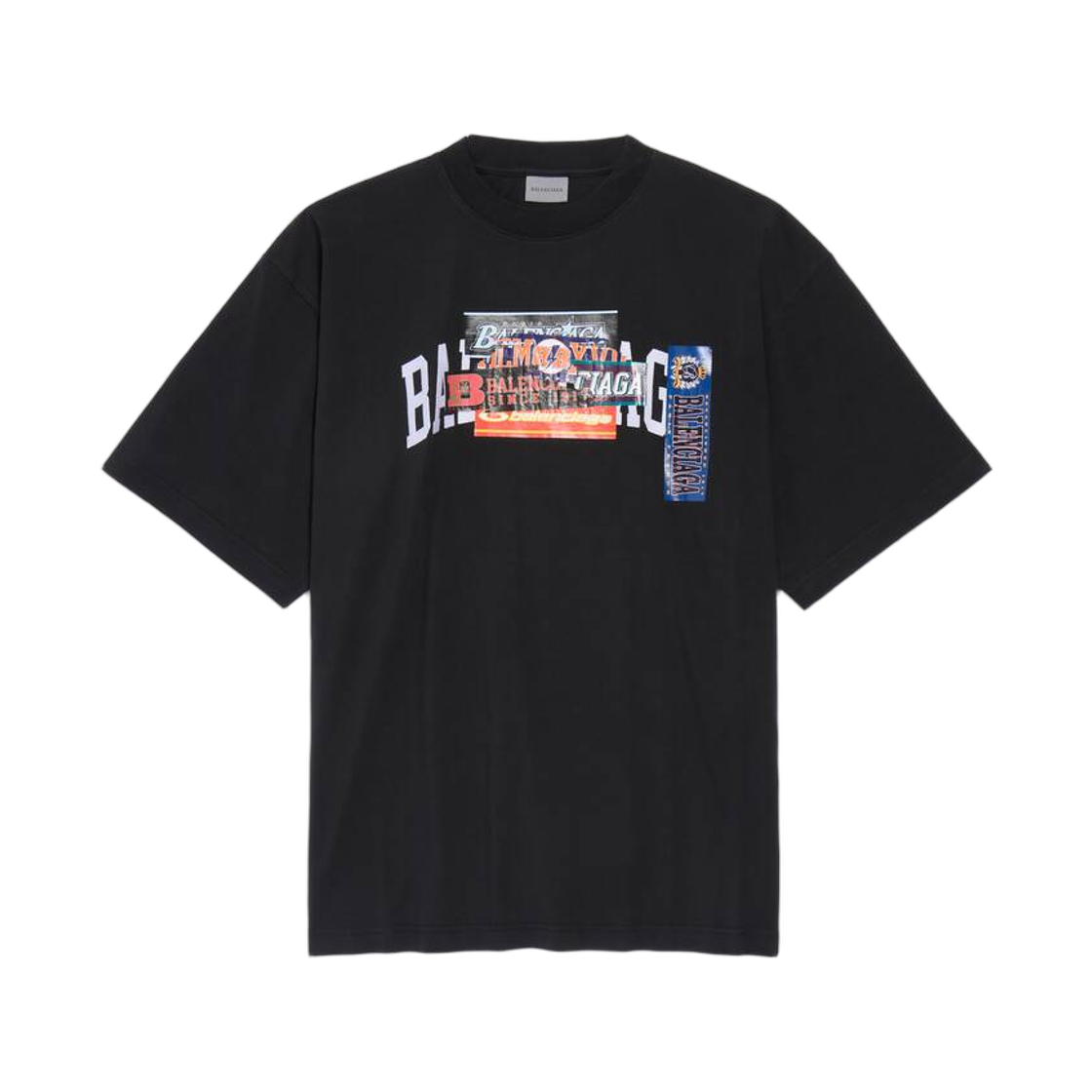 764235TUVS31000 Balenciaga Bumper Stickers Medium Fit T-Shirt Black
