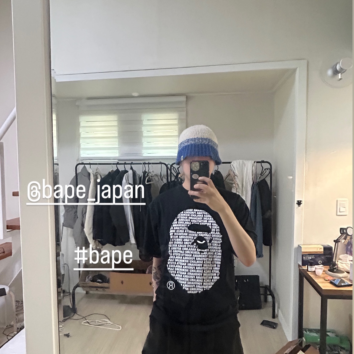 BAPE Japan Ape Head T-Shirt Black 착용 스타일 - 2