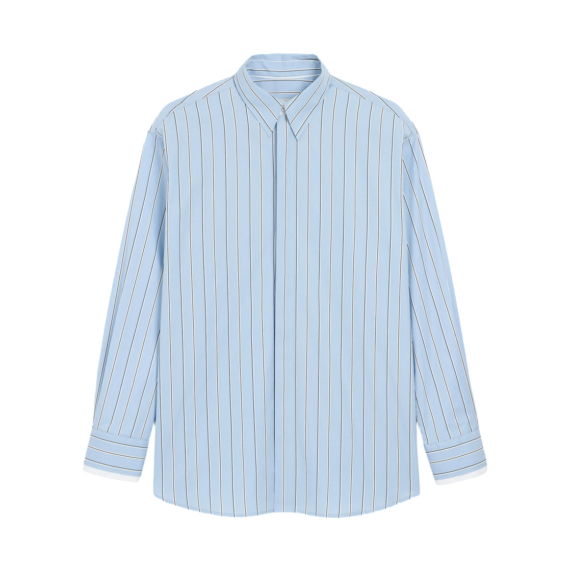 USH863-CO0249-A232 AMI Blue Large Striped Cotton Shirt with Removable Collar Cashmere Blue Ivory