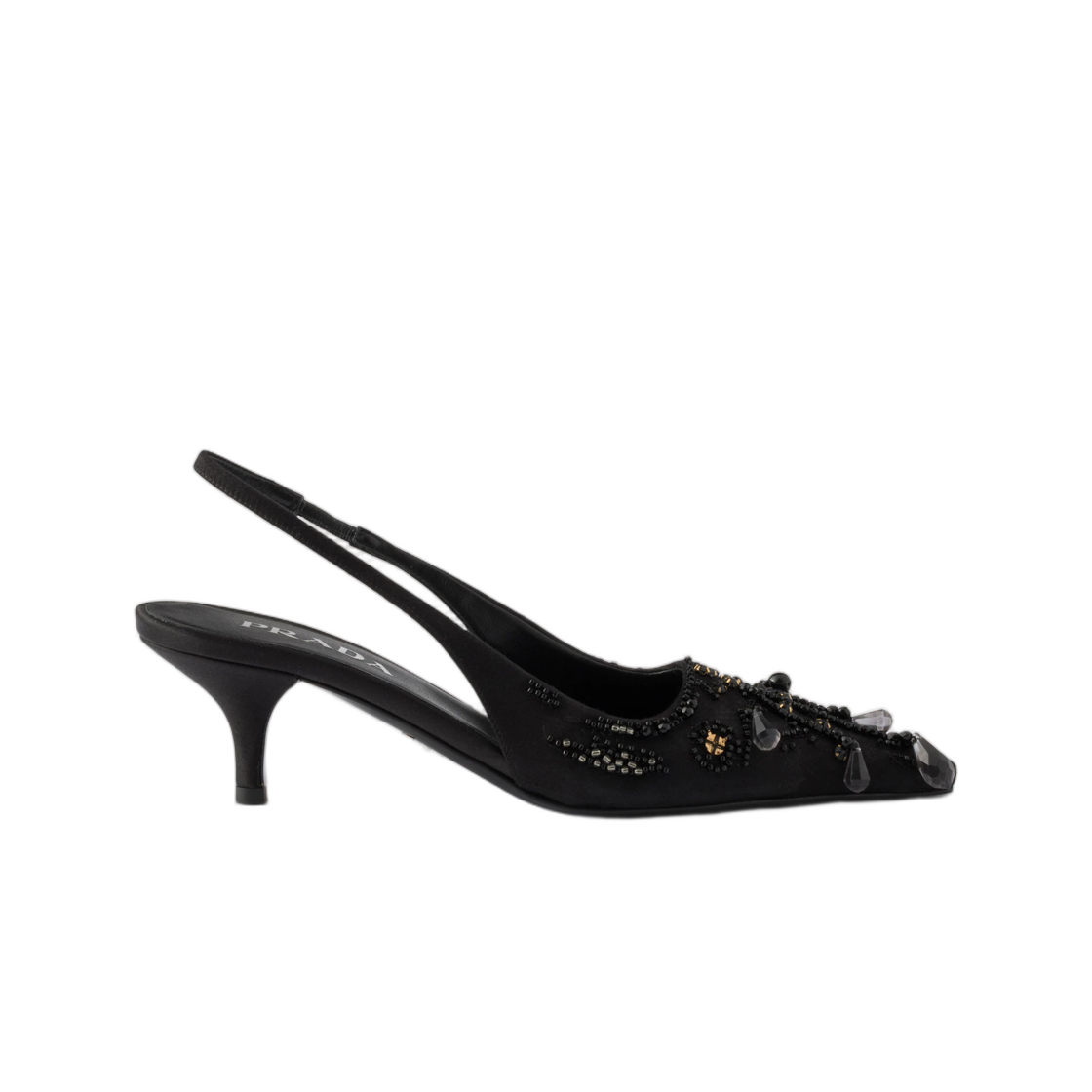 1I640O-3F7I-F0002 (W) Prada Embroidered Satin Slingback Pumps Black