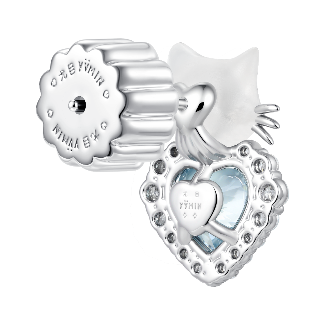위민 미니 캣 하트 쉐이프 젬스톤 이어링 트랜스페어런트 - 26FW(Yvmin Mini Cat Heart Shaped Gemstone Earring Transparent - 26FW) - 2