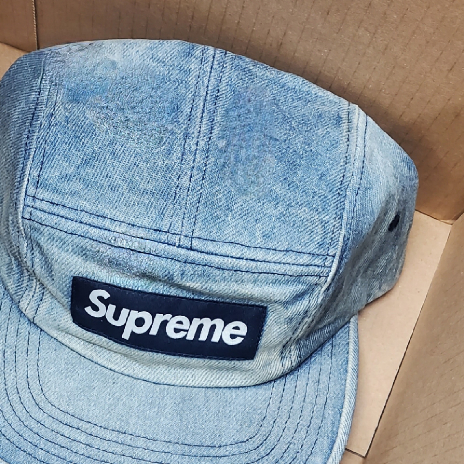 Supreme Washed Chino Twill Camp Cap Denim - 25FW 착용 스타일