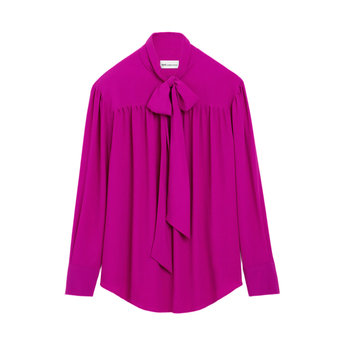 FTP849-AC0022-618 (W) AMI Purple Lavalliere Silk Blend Blouse Fuchsia