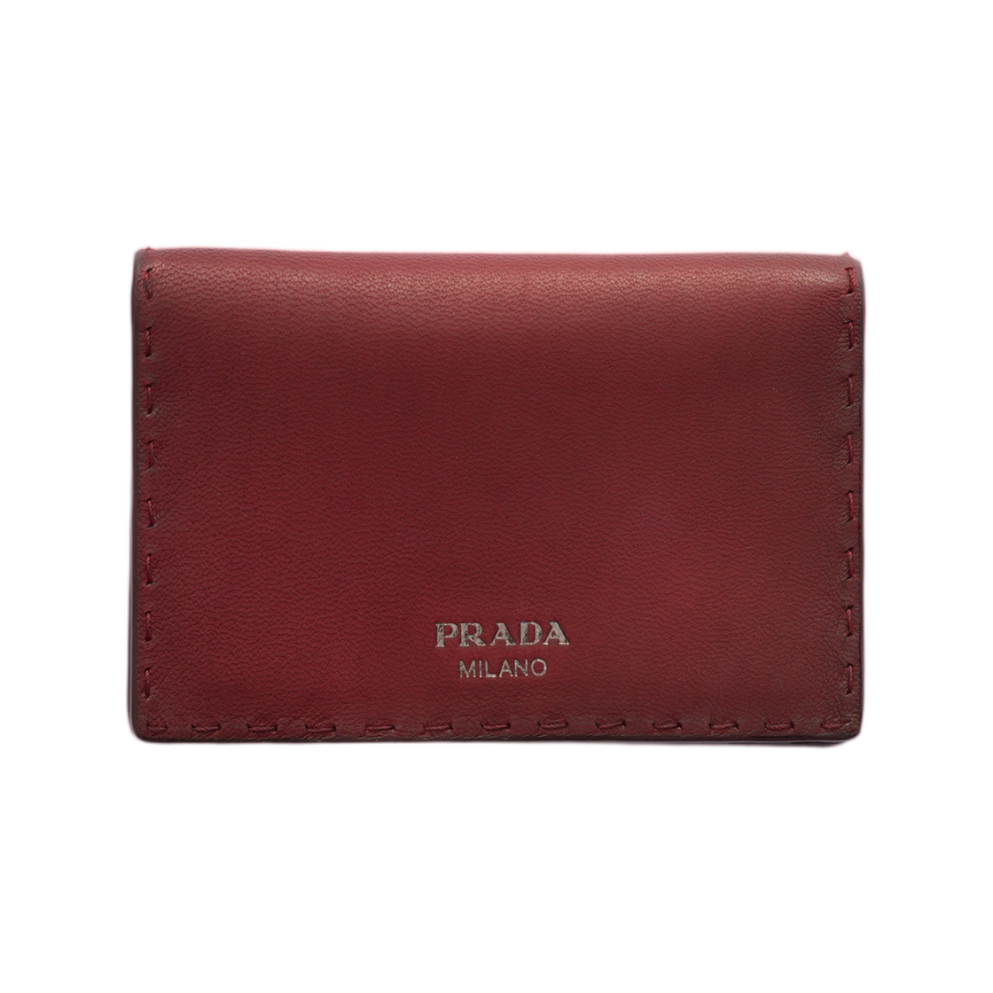 2MC101-2ZQ4-F0041 Prada Antiqued Leather Card Holder Ruby Red