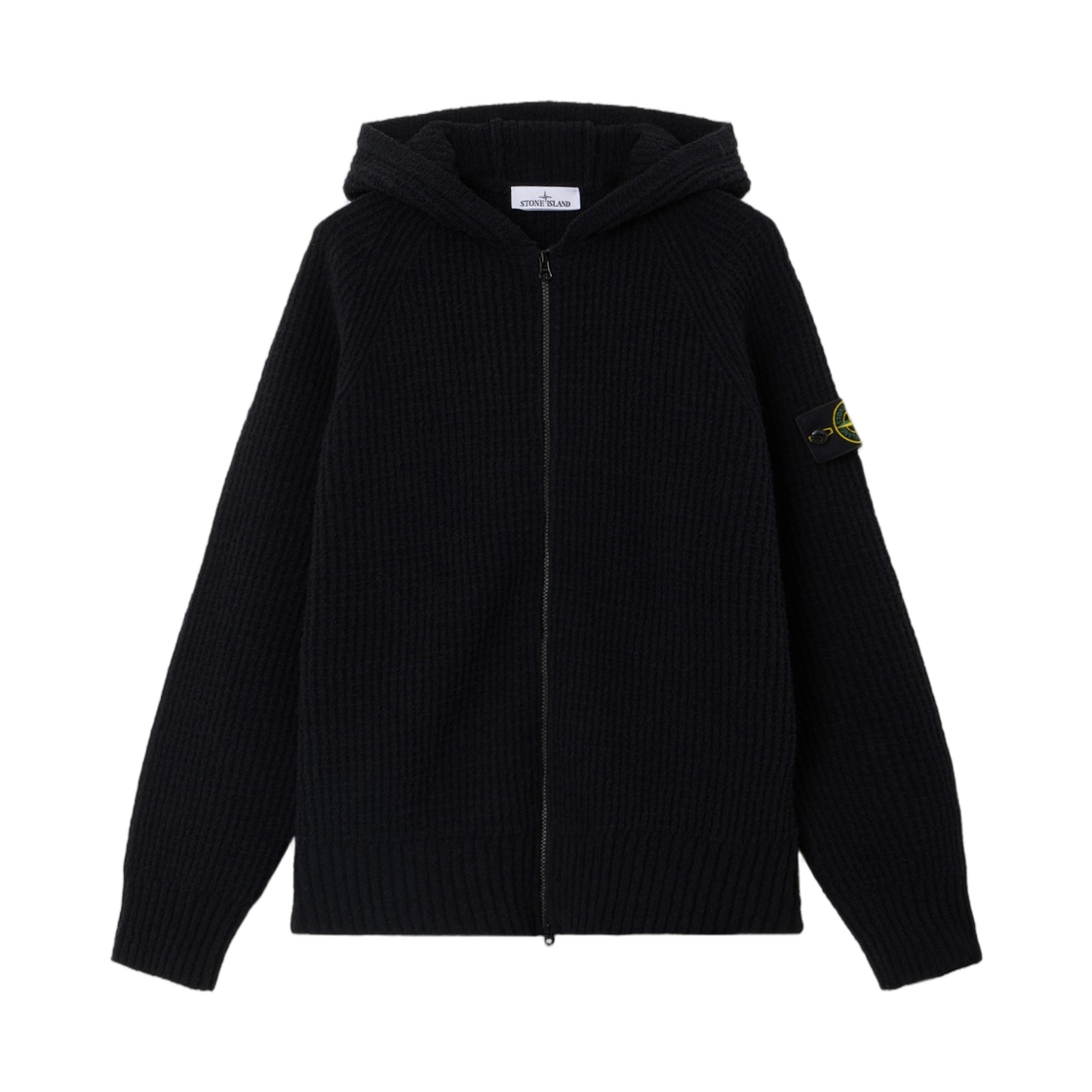 L2S1551000-05S0N17-V0029 Stone Island 5100005 Full Rib Cotton Boucle Loose-Fit Hooded Zip-Up Jumper with Raglan Sleeves Black - 26FW