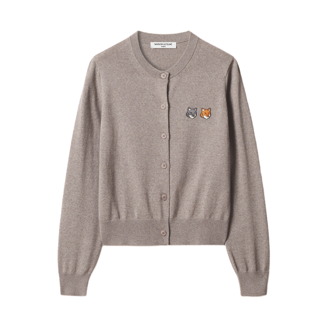 MRWKC09KT1181-0613 (W) Maison Kitsune Double Fox Head Regular Cardigan Taupe Melange