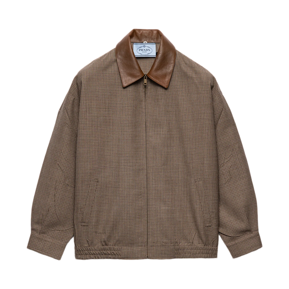 (W) 프라다 하운드투스 울 블루종 자켓 토바코((W) Prada Houndstooth Wool Blouson Jacket Tobacco)