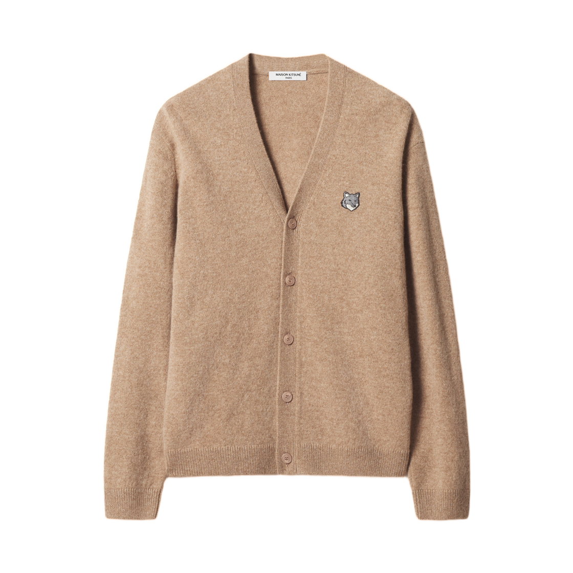 PM00502KT1006-0549 Maison Kitsune Fox Head Lambswool Comfort Cardigan Cobblestone