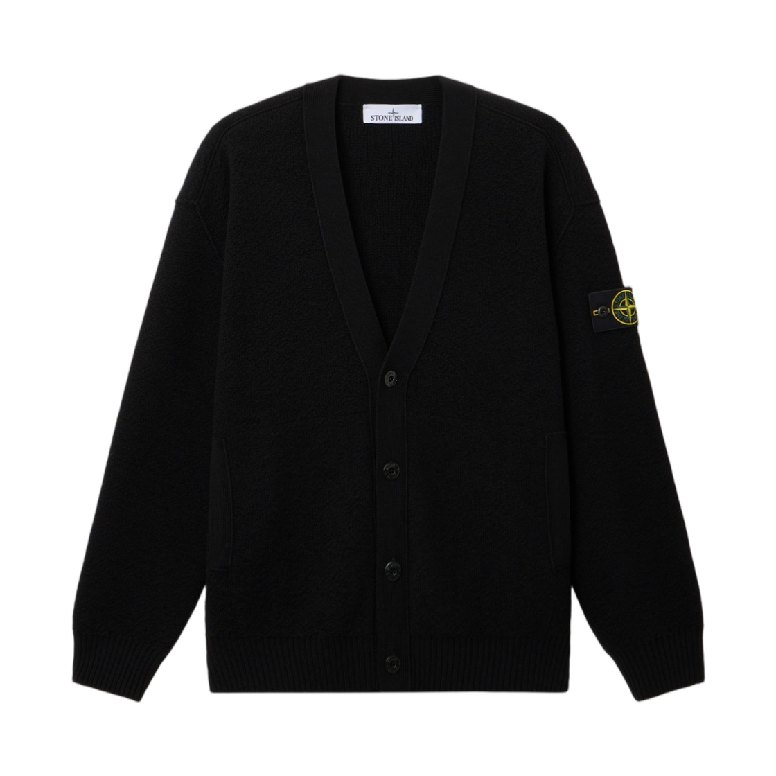 L2S1551000-10S01C4-V0029 Stone Island 5100010 Pure RWS Wool Loose-Fit V-Neck Cardigan with Pockets Black - 26FW
