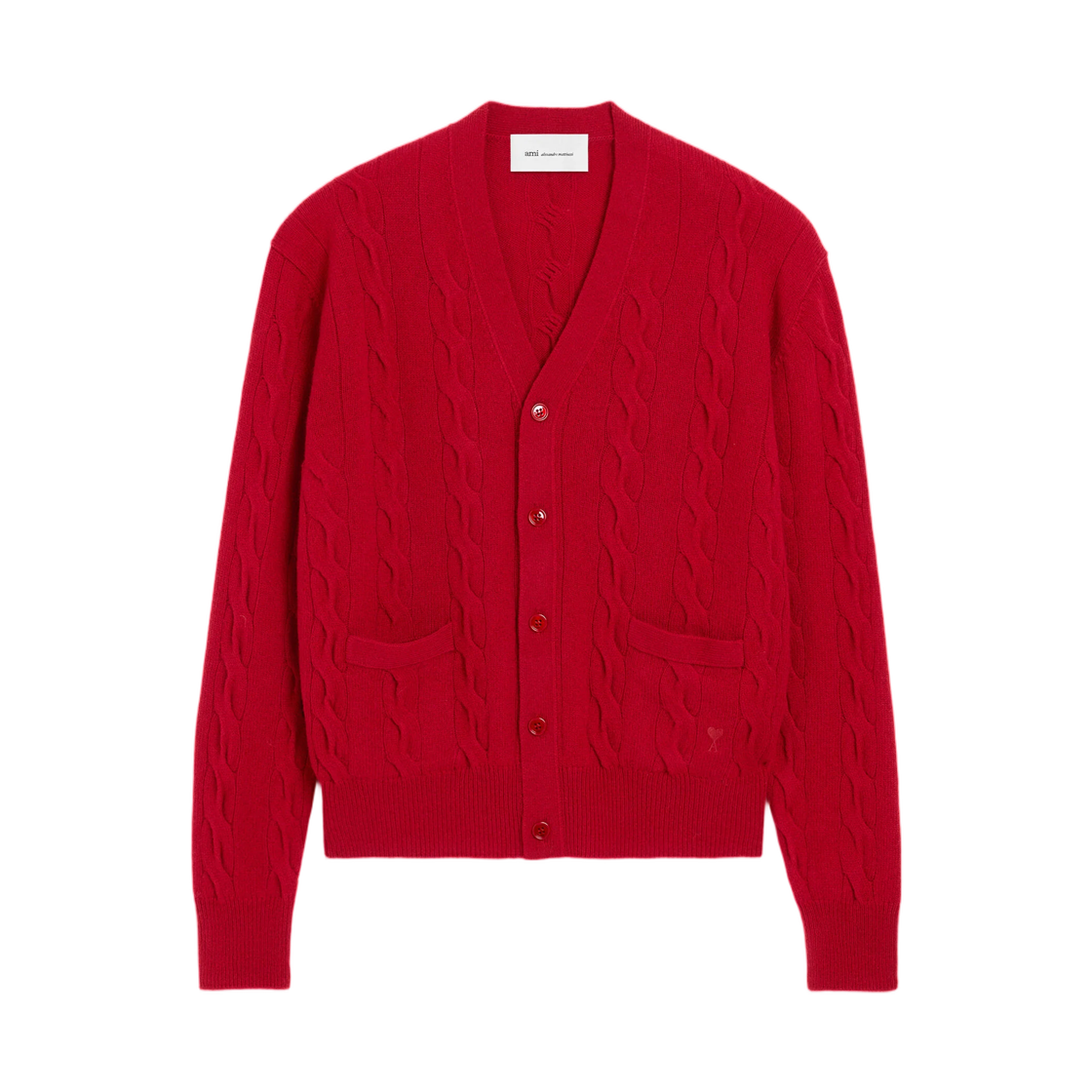 UKC393-KN0189-A186 AMI Red Cable Wool Cardigan Ruby Red