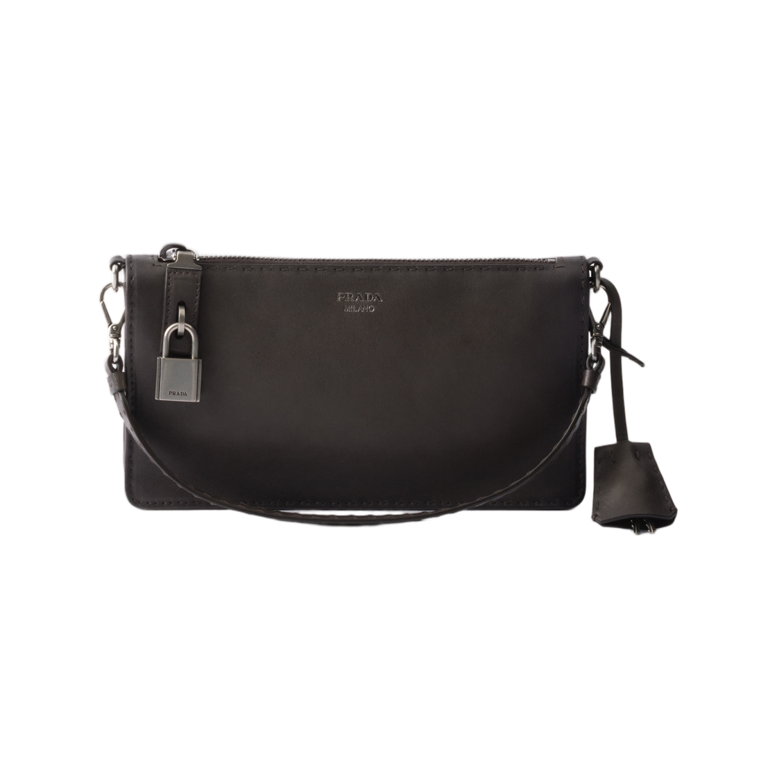 2ZT098-2ZQ4-F0417 Prada Antiqued Leather Pouch Graphite
