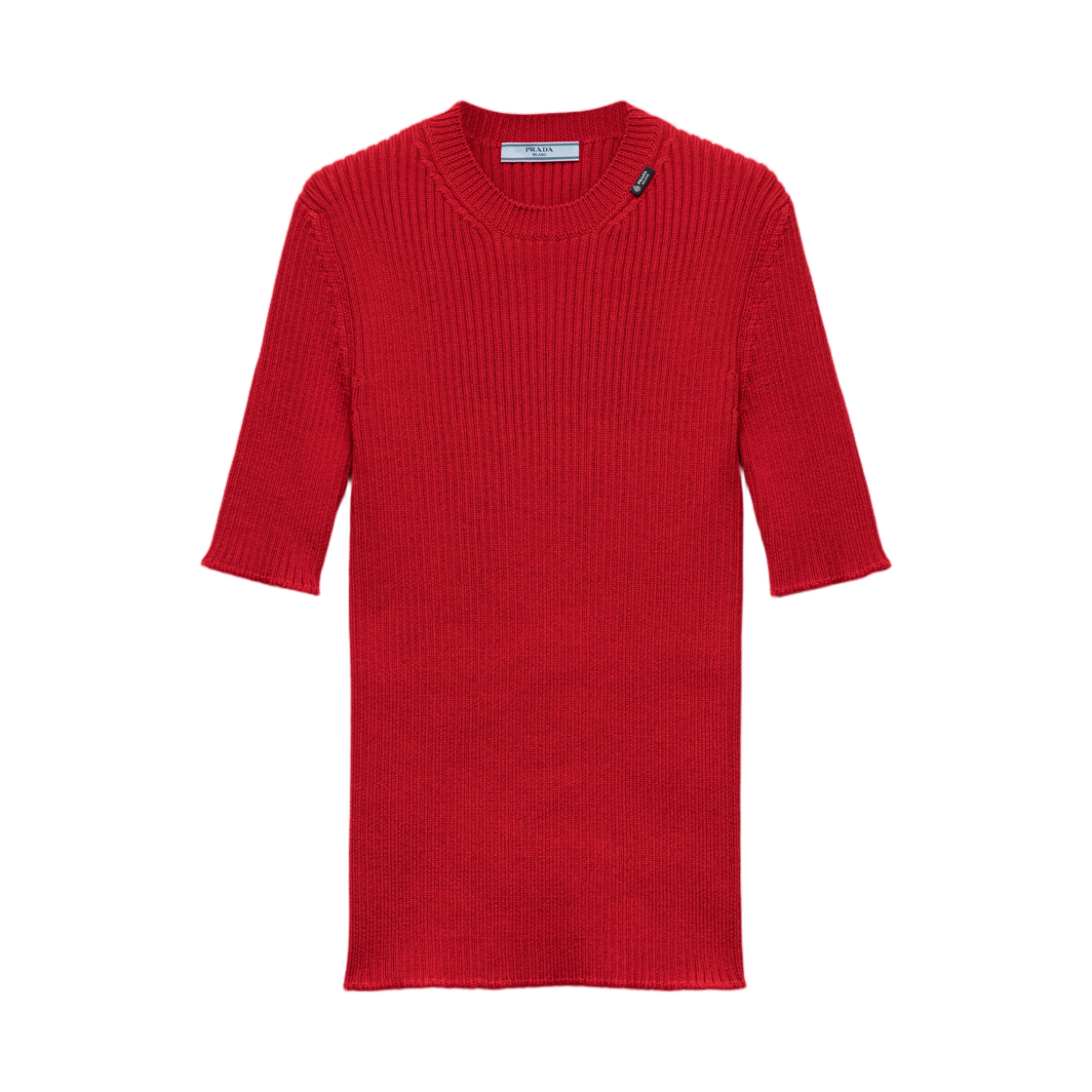 P24E3Q-6584-F0011 (W) Prada Short-Sleeved Ribbed Knit Wool Sweater Red
