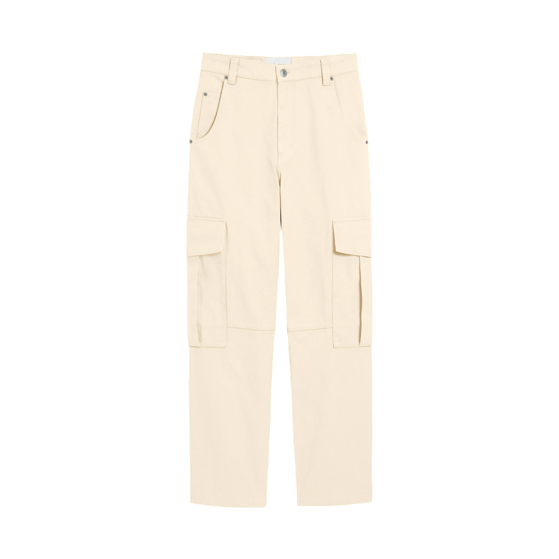 FTR924-CO0211-185 (W) AMI White Baggy Fit Cargo Cotton Trousers Ivory