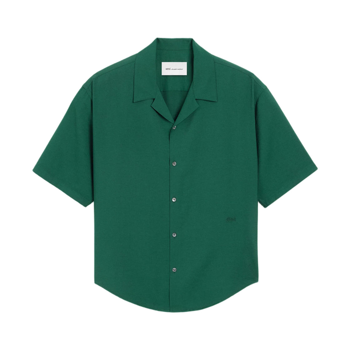 HSH888-VI0058-312 AMI Green Boxy Viscose Twill Short Sleeve Shirt Bottle Green
