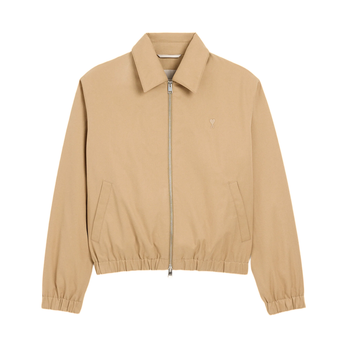 HJK830-CO0132-A184 AMI Beige Cotton Padded Jacket with Ami De Coeur Tone-On-Tone Mastic Beige