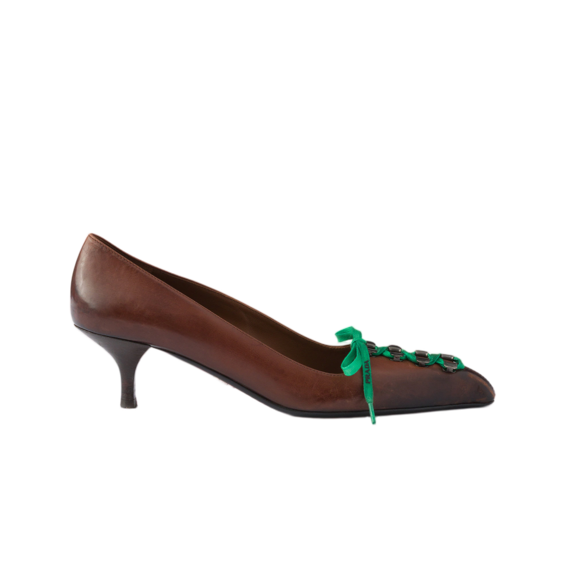 1I612O-V69-F0324 (W) Prada Antiqued Leather Pumps Cocoa Brown
