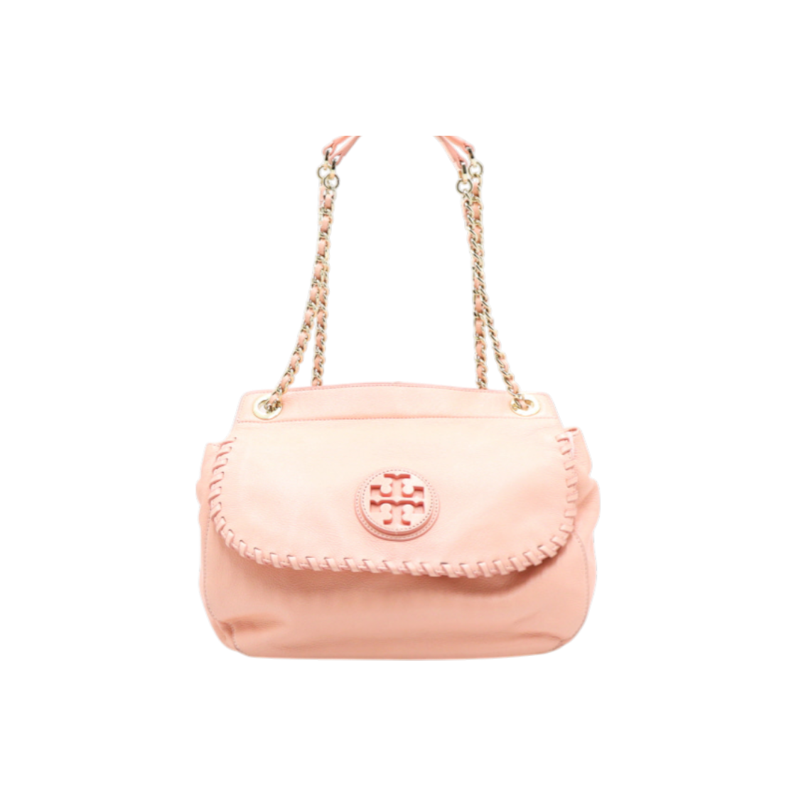 ITCIV9KUJW3L Tory Burch Pink Leather Amanda Logo Flap Large Gold Chain Shoulder Bag AA41928