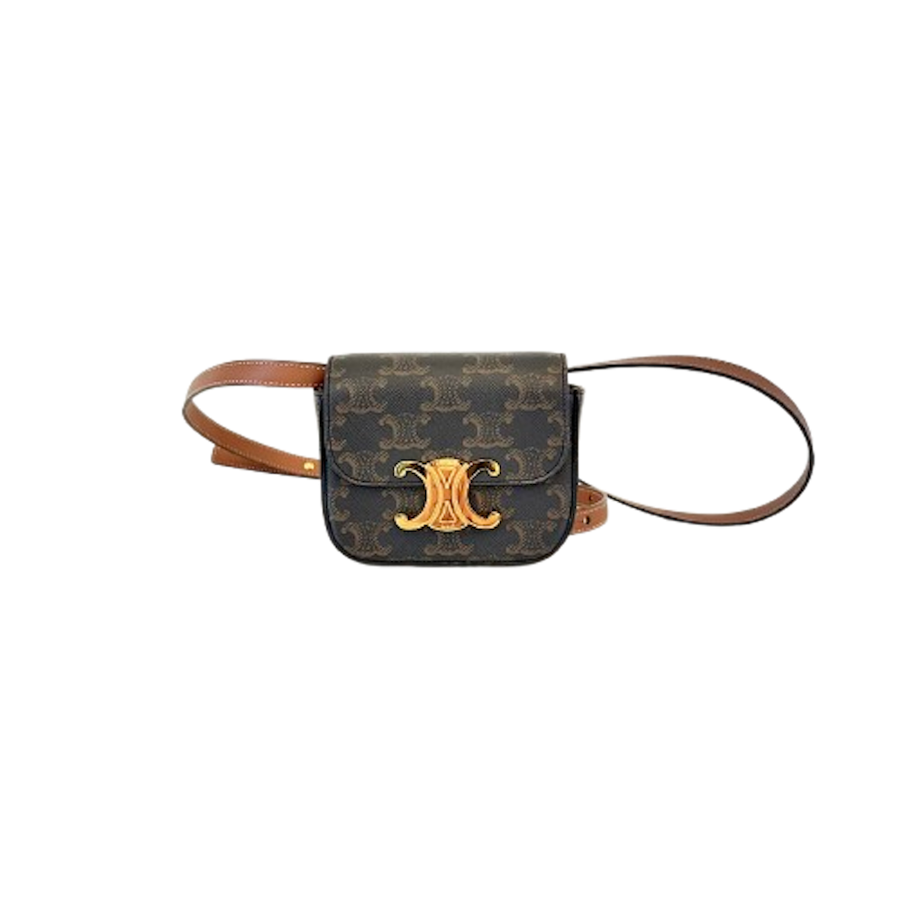 ITGEEPRMGST4 Celine Mini Triomphe Canvas and Calfskin in Tan
