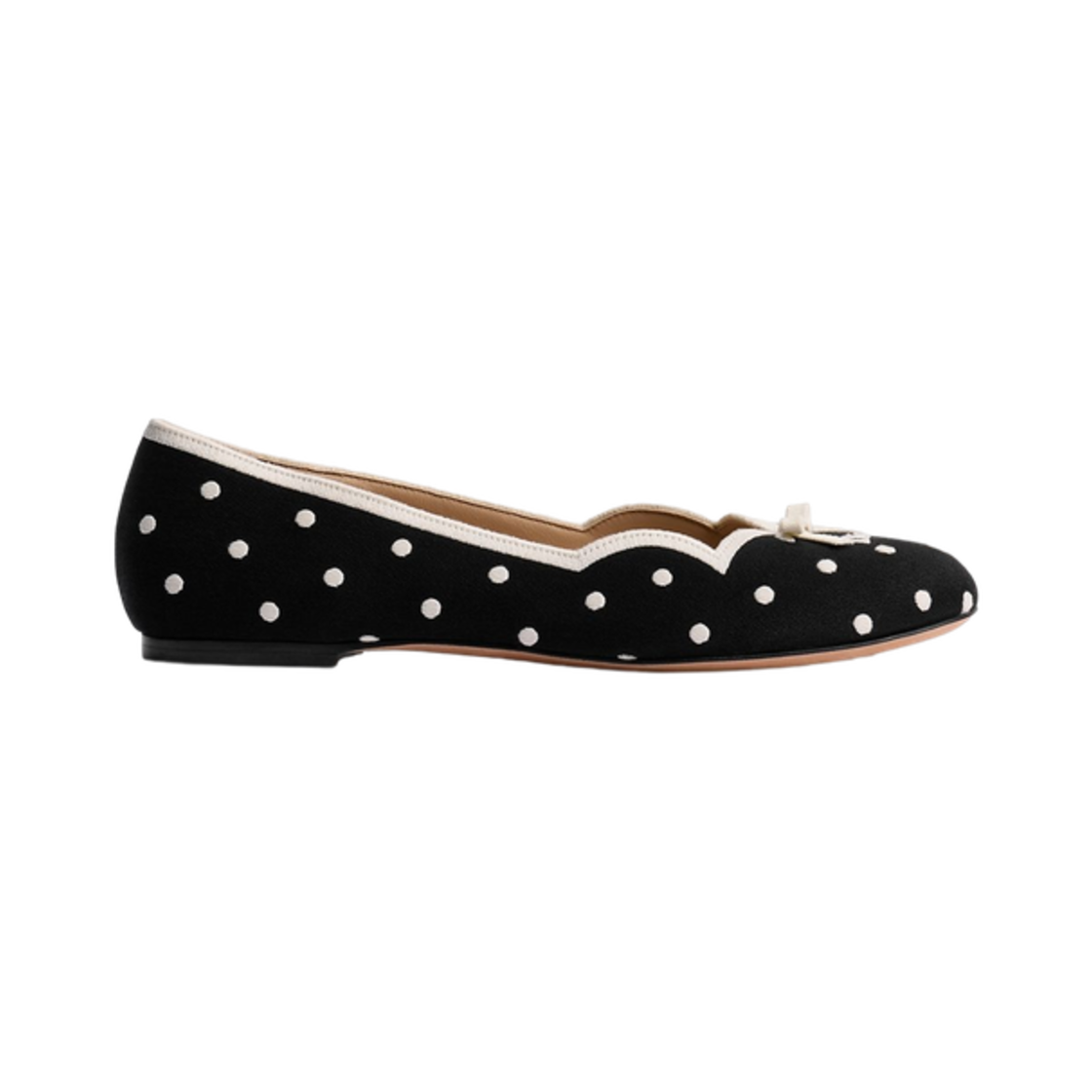 KDF327PEN-S11X (W) Dior Romance Ballet Flat Cotton With Polka Dior Embroidery Black White