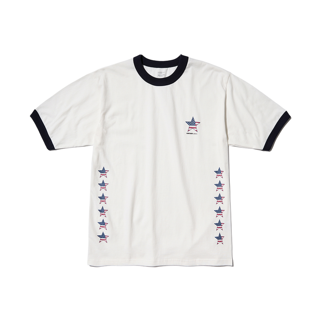 벤슨레더 유에스에이 멀티 스타 플래그 링거 티셔츠 화이트 & 네이비(Vanson Leatehrs USA Multi Star Flag Ringer T-Shirt / White & Navy)