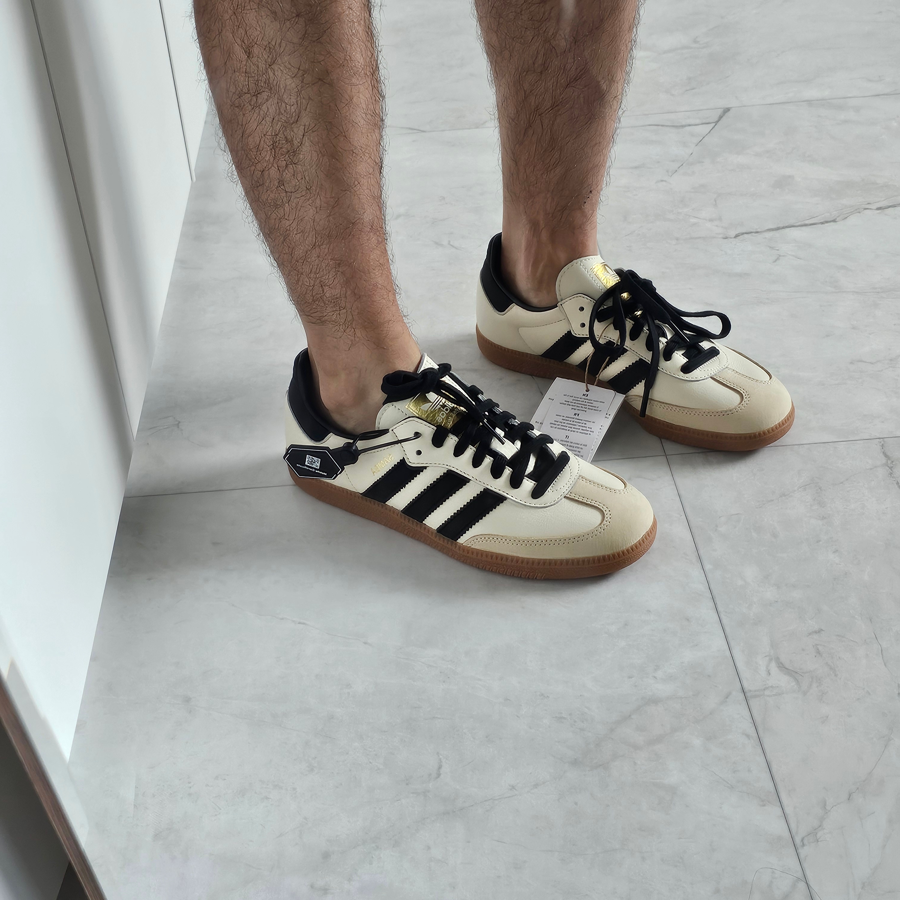 (W) Adidas Samba OG Cream White Core Black 착용 스타일 - 5