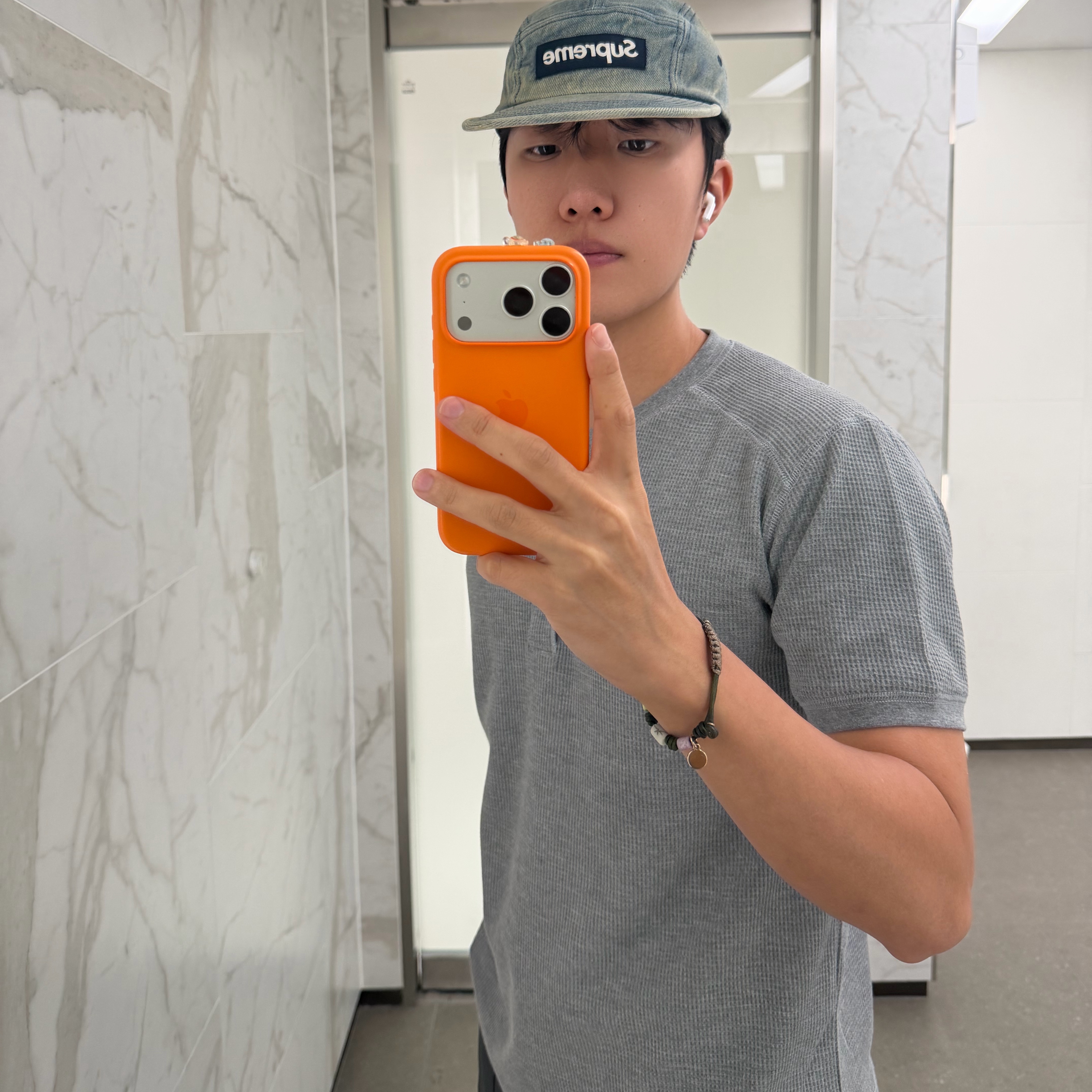 Supreme Washed Chino Twill Camp Cap Denim - 25FW 착용 스타일