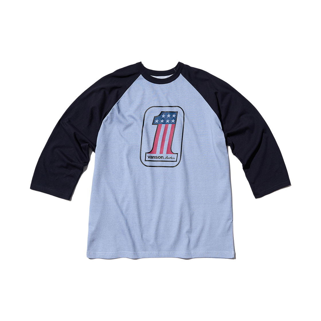 벤슨 레더 90s 넘버원 래글런 티셔츠 스카이 블루 & 블루(Vanson Leathers 90s No.1 Raglan T-Shirt Sky Blue & Blue)
