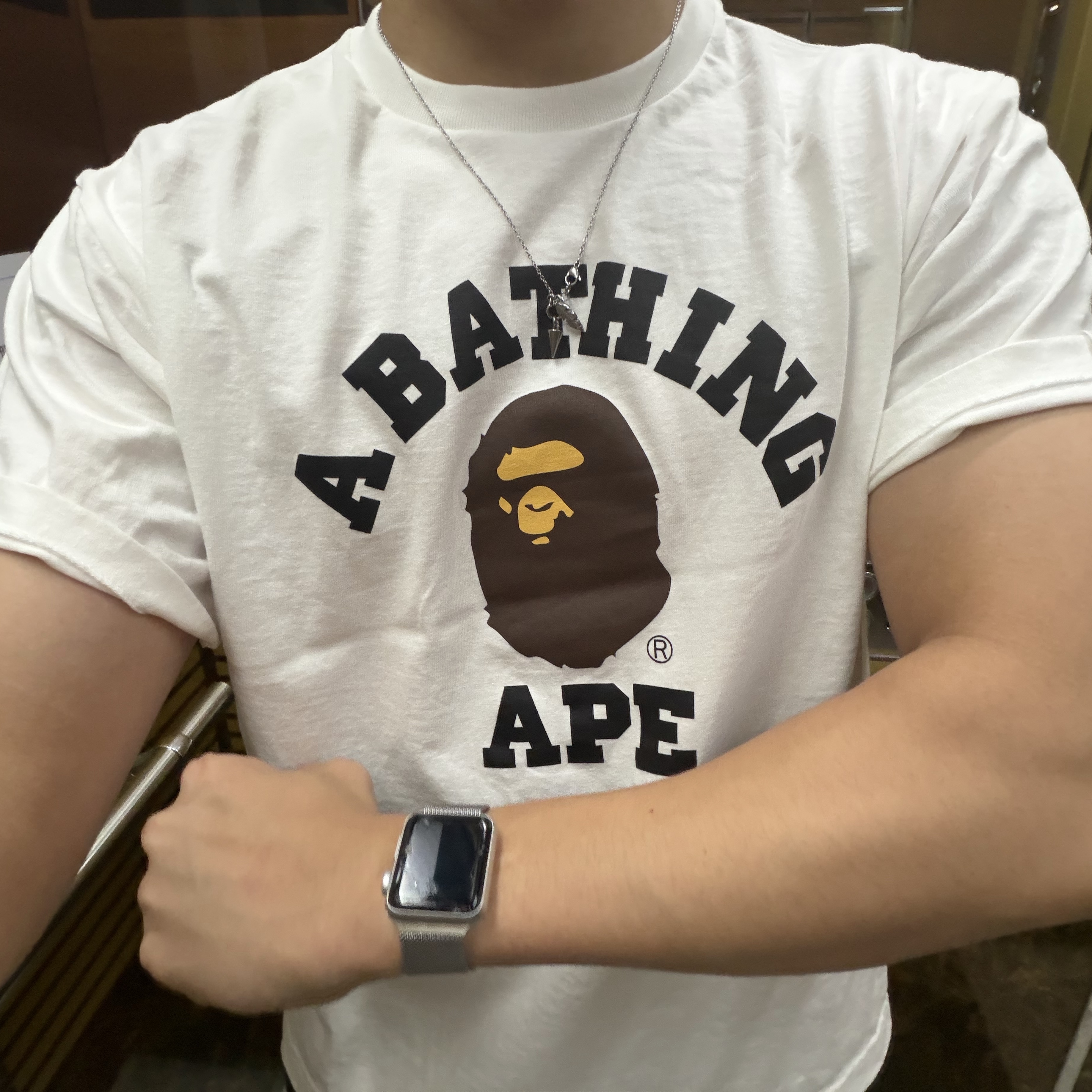 BAPE College T-Shirt White 착용 스타일