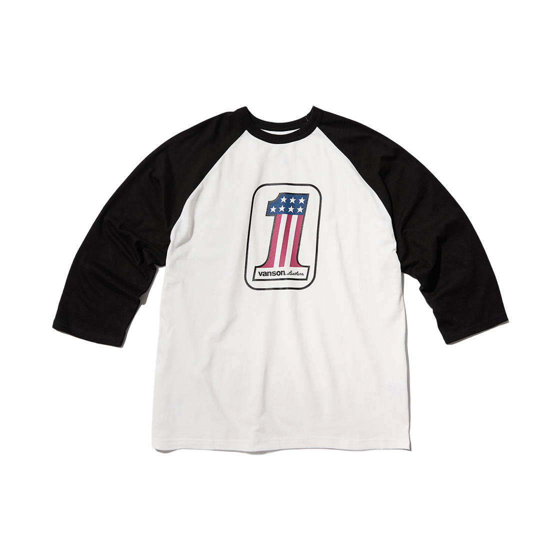 벤슨 레더 90s 넘버원 래글런 티셔츠 화이트 & 블랙(Vanson Leathers 90s No.1 Raglan T-Shirt White & Black)