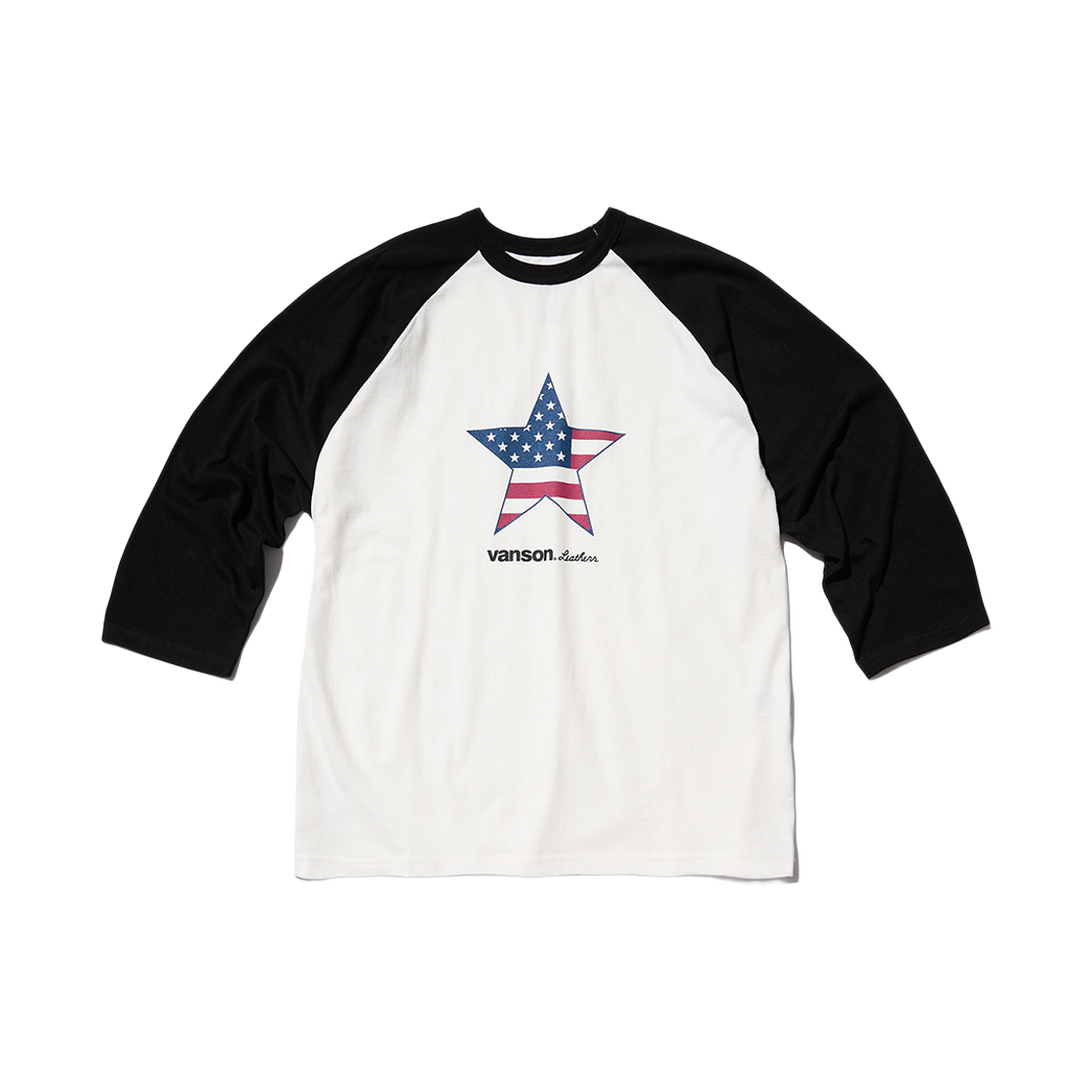 벤슨 레더 유에스에이 스타 플래그 래글런 티셔츠 화이트 & 블랙(Vanson Leatehrs USA Star Flag Raglan T-Shirt White & Black)