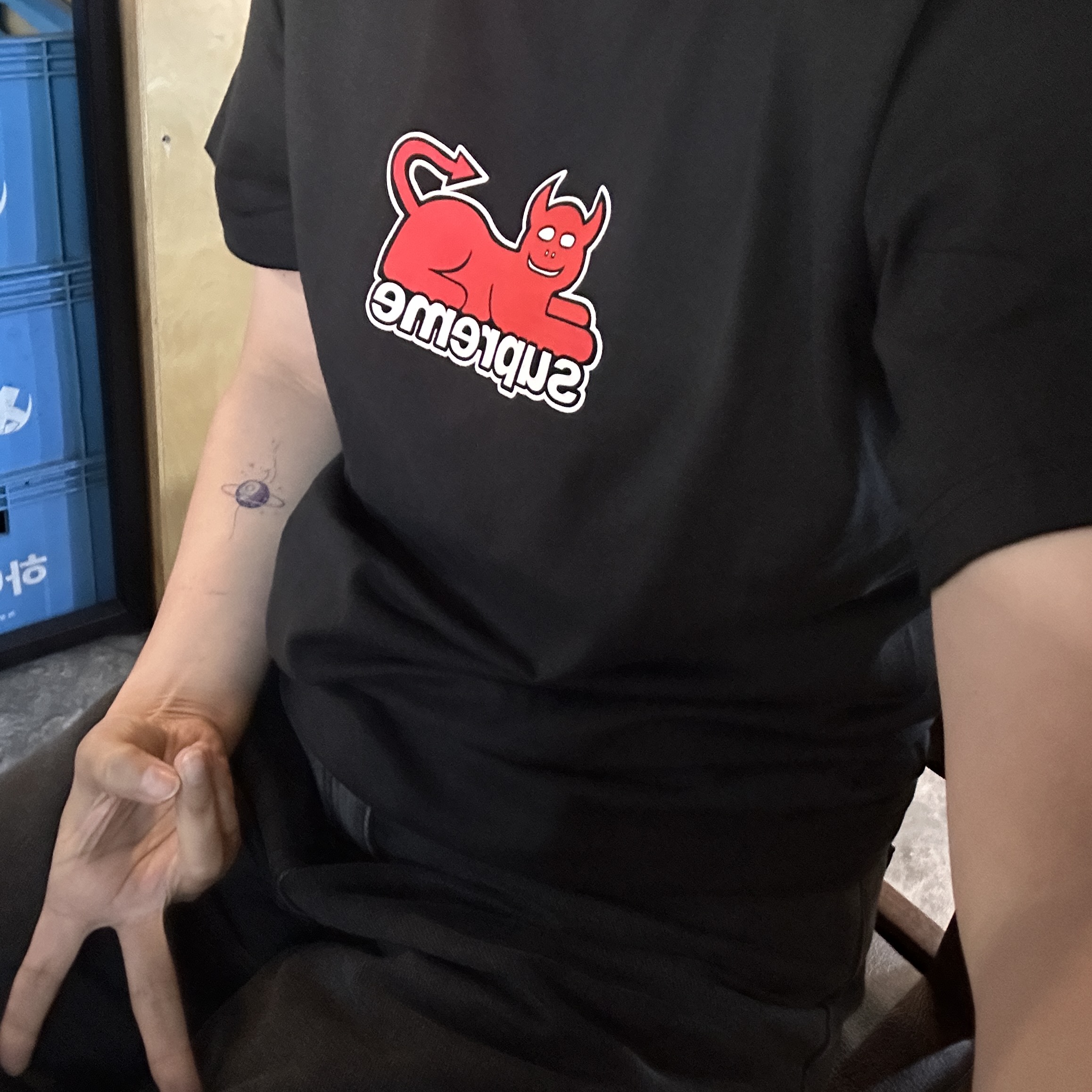 Supreme x Toy Machine Devil Cat T-Shirt Black - 24SS 착용 스타일