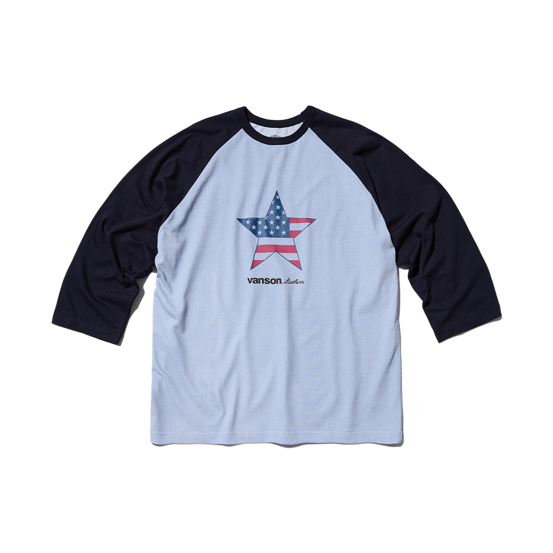 벤슨 레더 유에스에이 스타 플래그 래글런 티셔츠 블루 & 블루(Vanson Leatehrs USA Star Flag Raglan T-Shirt Blue & Blue)