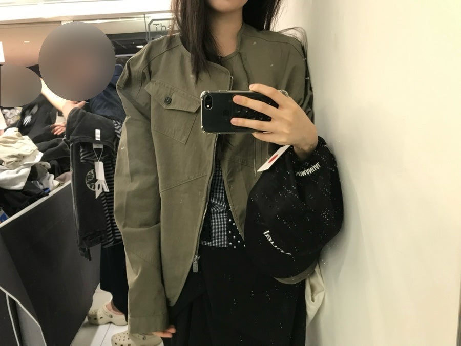 NOMANUAL Collarless Jacket Washed Khaki 착용 스타일 - 1
