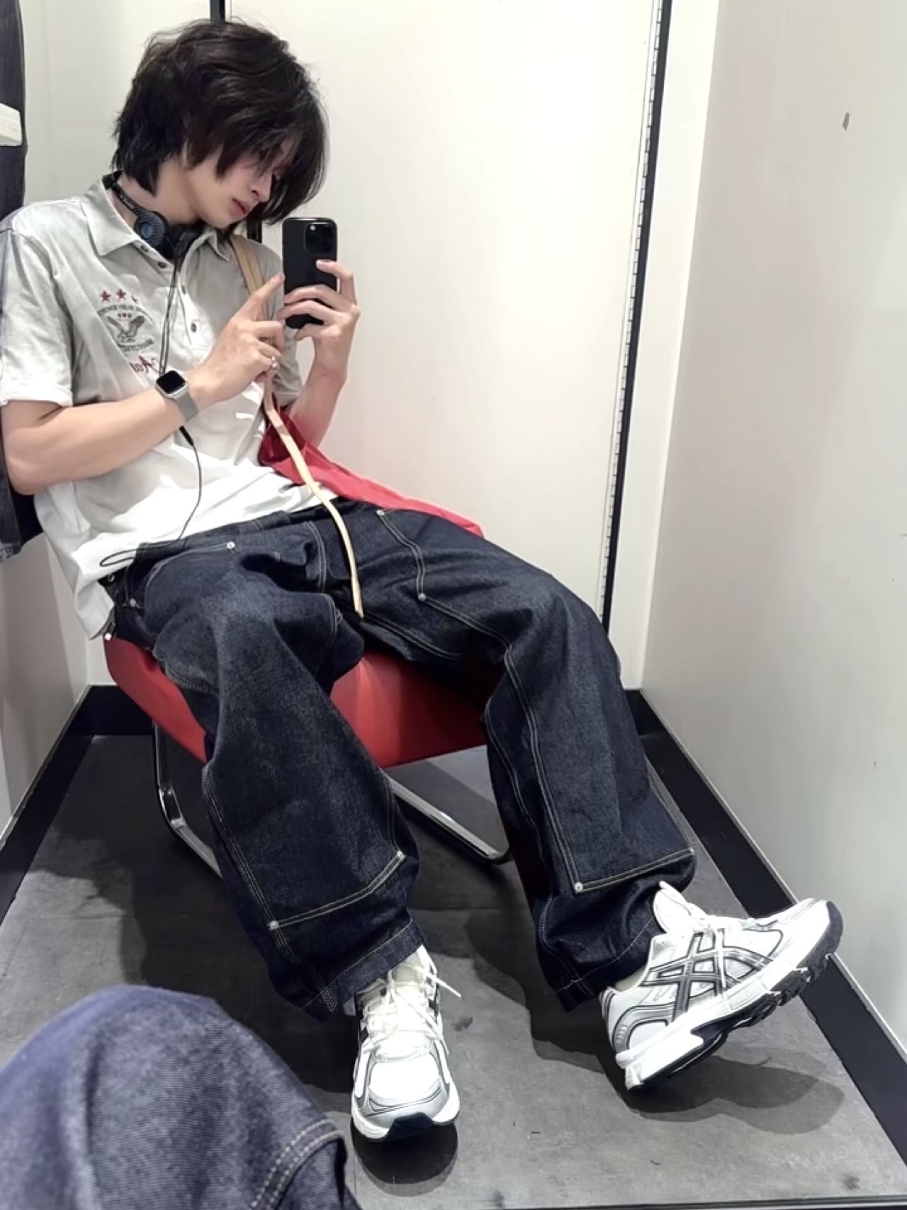 Asics Gel-Stratus MC Cream Pure Silver 착용 스타일 - 1