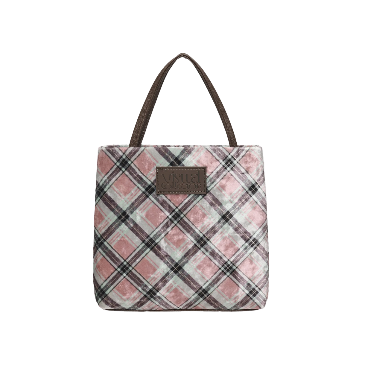 비주얼 컬렉터 체크 미니 벨벳 크로스 백 - 핑크(VISUAL COLLECTOR Check Mini Velvet Cross Bag - Pink)