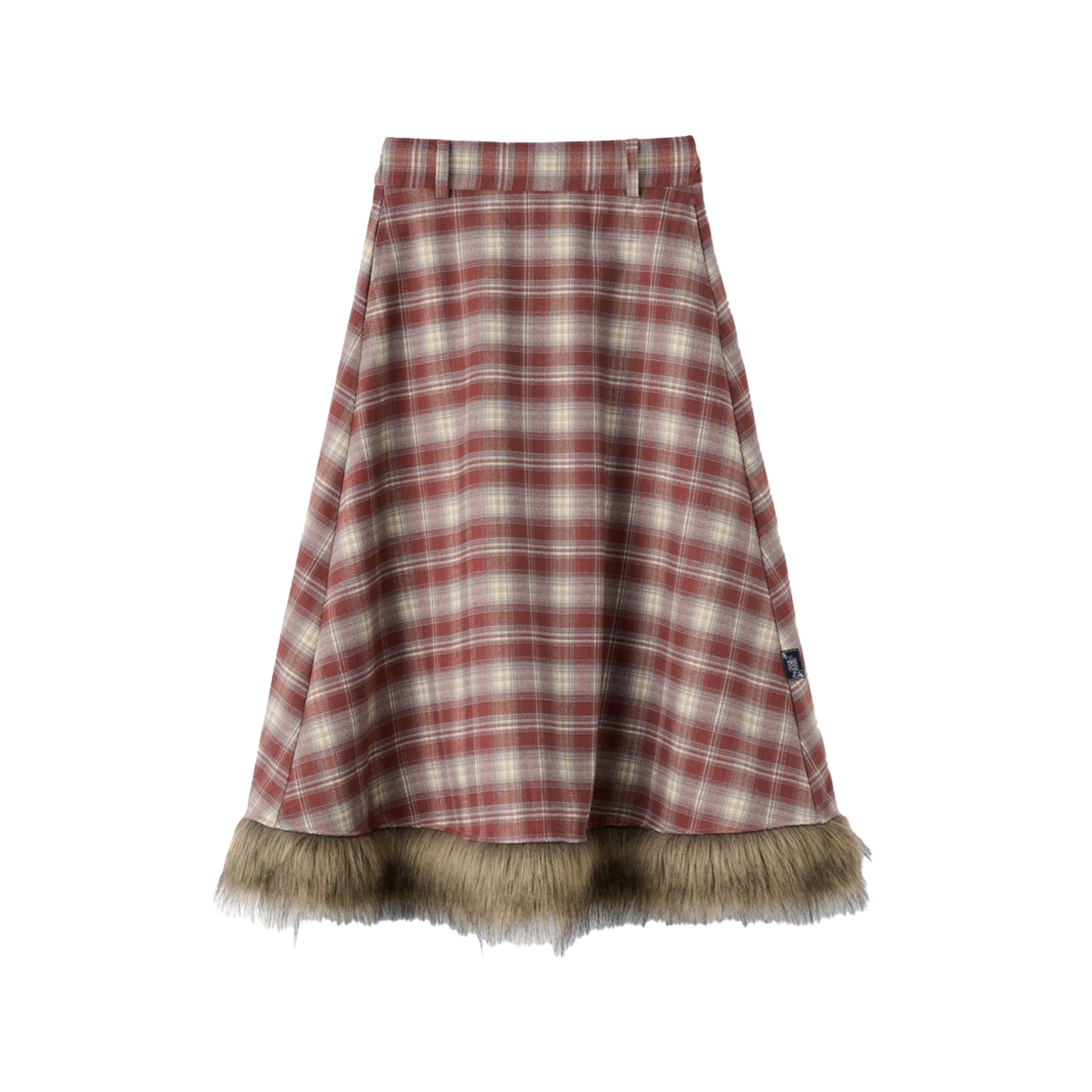 비주얼 컬렉터 퍼 체크 롱 스커트 - 빈티지 레드(VISUAL COLLECTOR Fur Check Long Skirt - Vintage Red) - 1