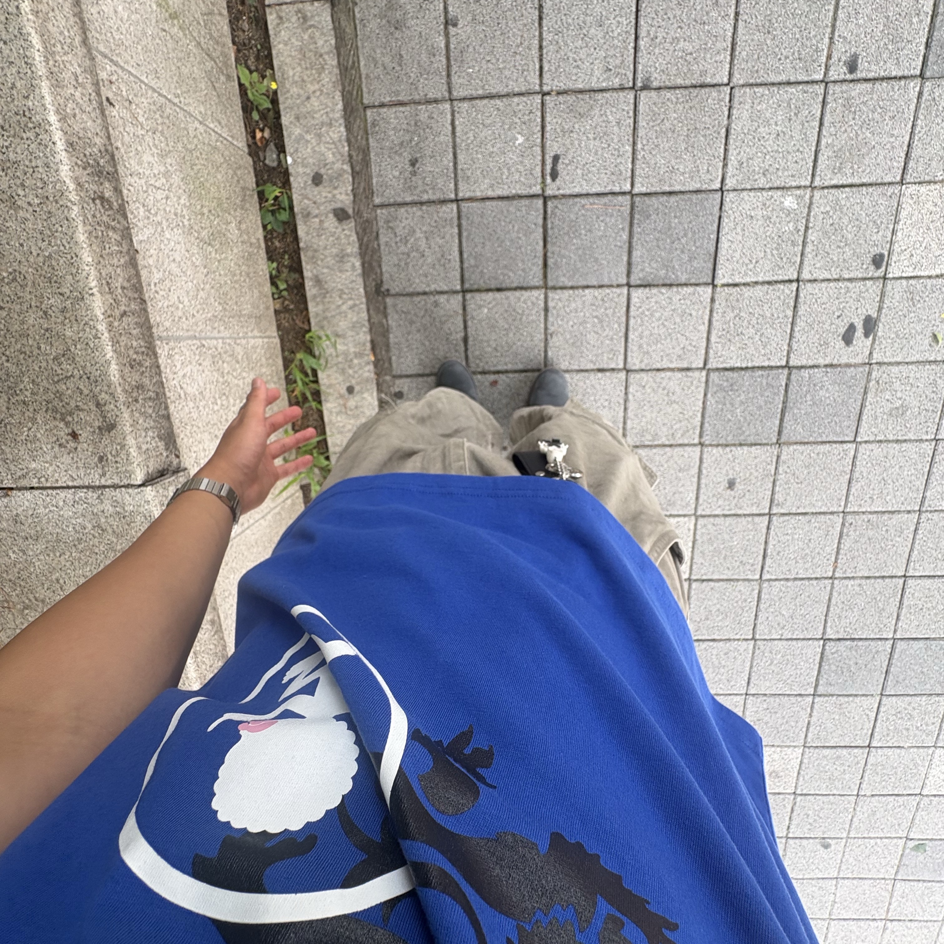 XENOREPORT Dragon Badge Tee Blue 착용 스타일