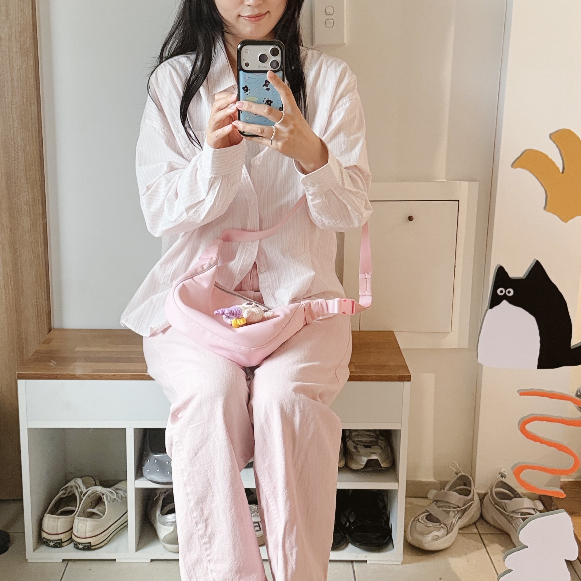 Minitmute Clo Waist Baby Pink 착용 스타일