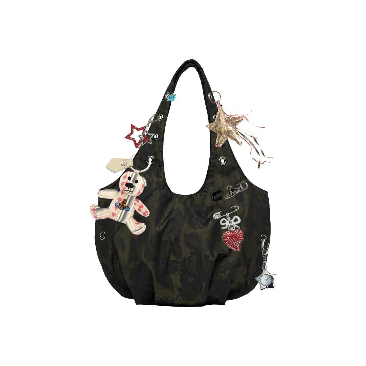 비주얼 컬렉터 로즈 자가드 아일렛 백 - 카키(VISUAL COLLECTOR Rose Jacquard Eyelet Bag - Khaki)