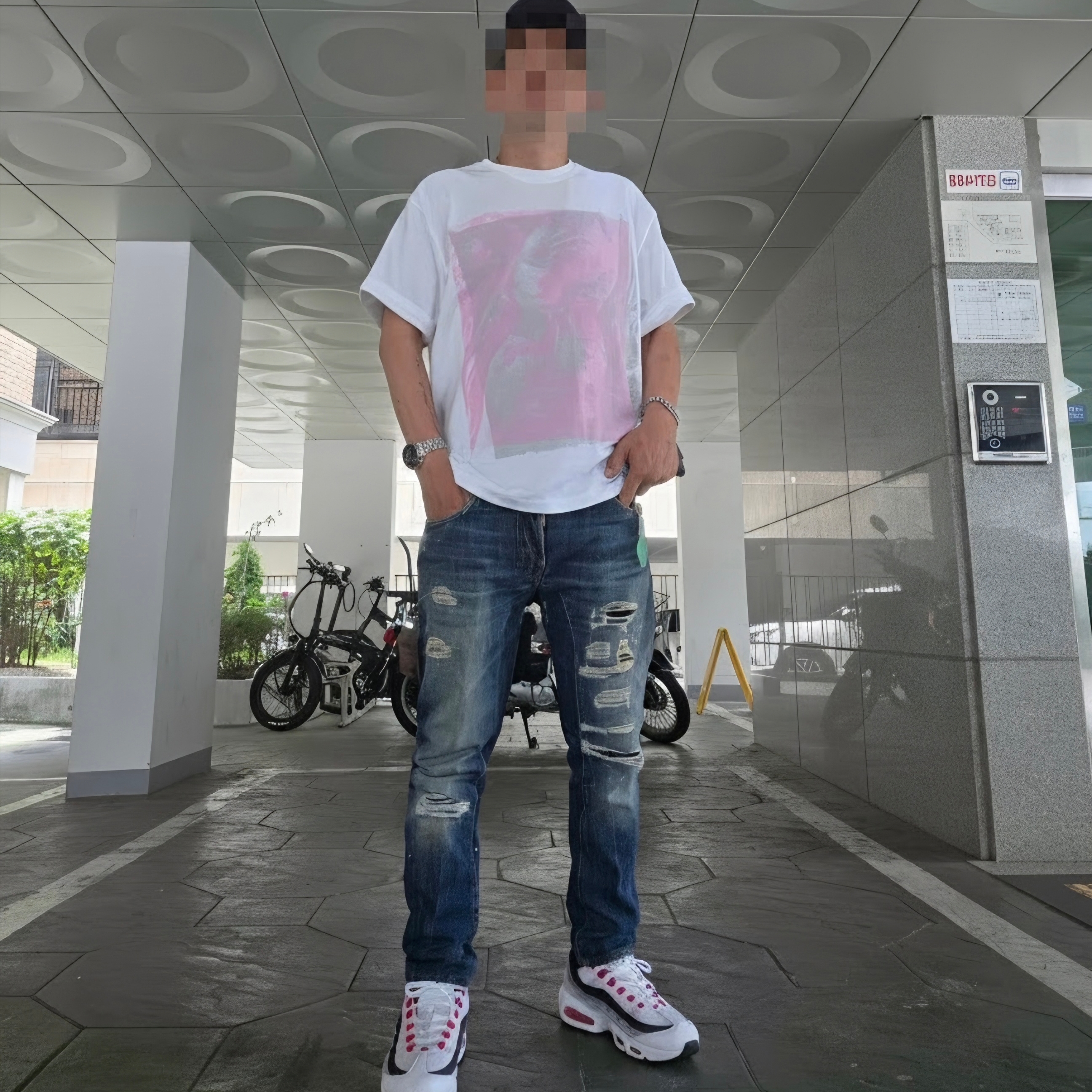 Nike Air Max 95 Big Bubble Comet Red, Stussy Double Venus T-Shirt White 착용 스타일