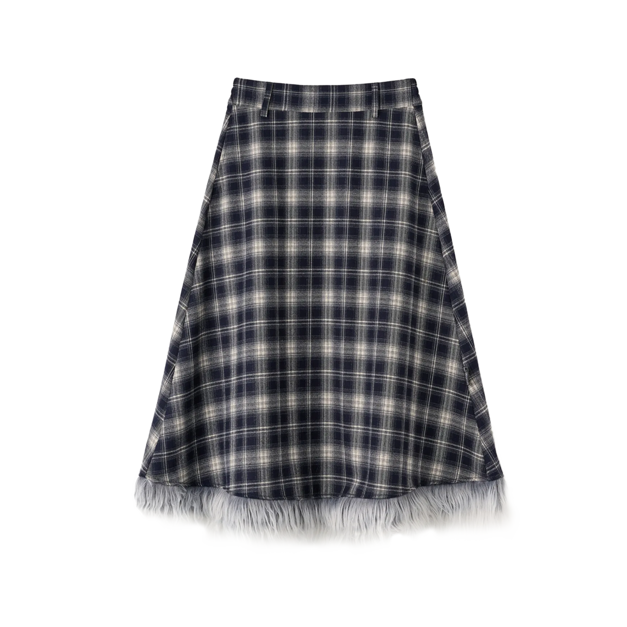 비주얼 컬렉터 퍼 체크 롱 스커트 - 빈티지 블루(VISUAL COLLECTOR Fur Check Long Skirt - Vintage Blue) - 1