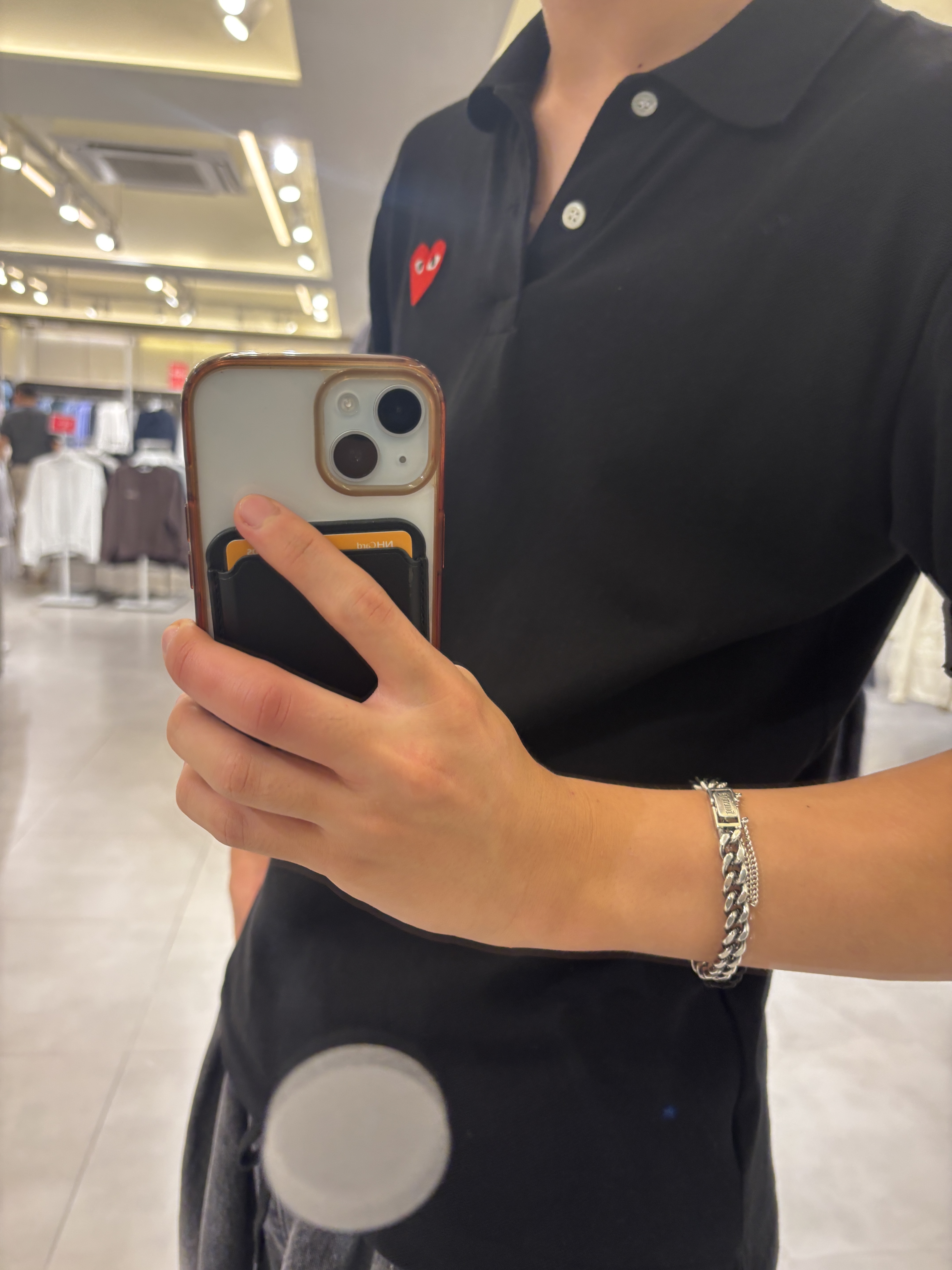 Play Comme des Garcons Red Heart Polo Shirt Black 착용 스타일