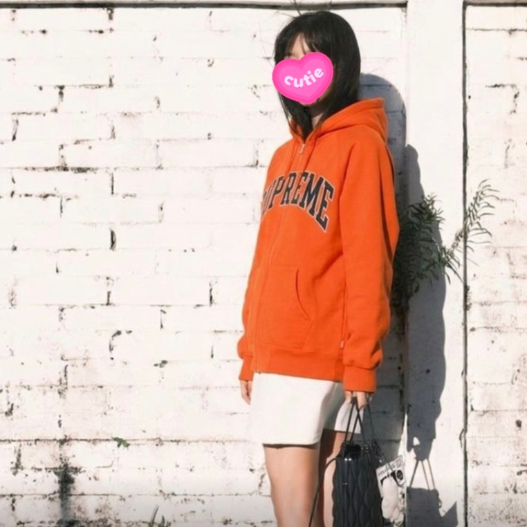 Supreme Cracked Raglan Zip Up Hooded Sweatshirt Dark Orange - 26SS 착용 스타일