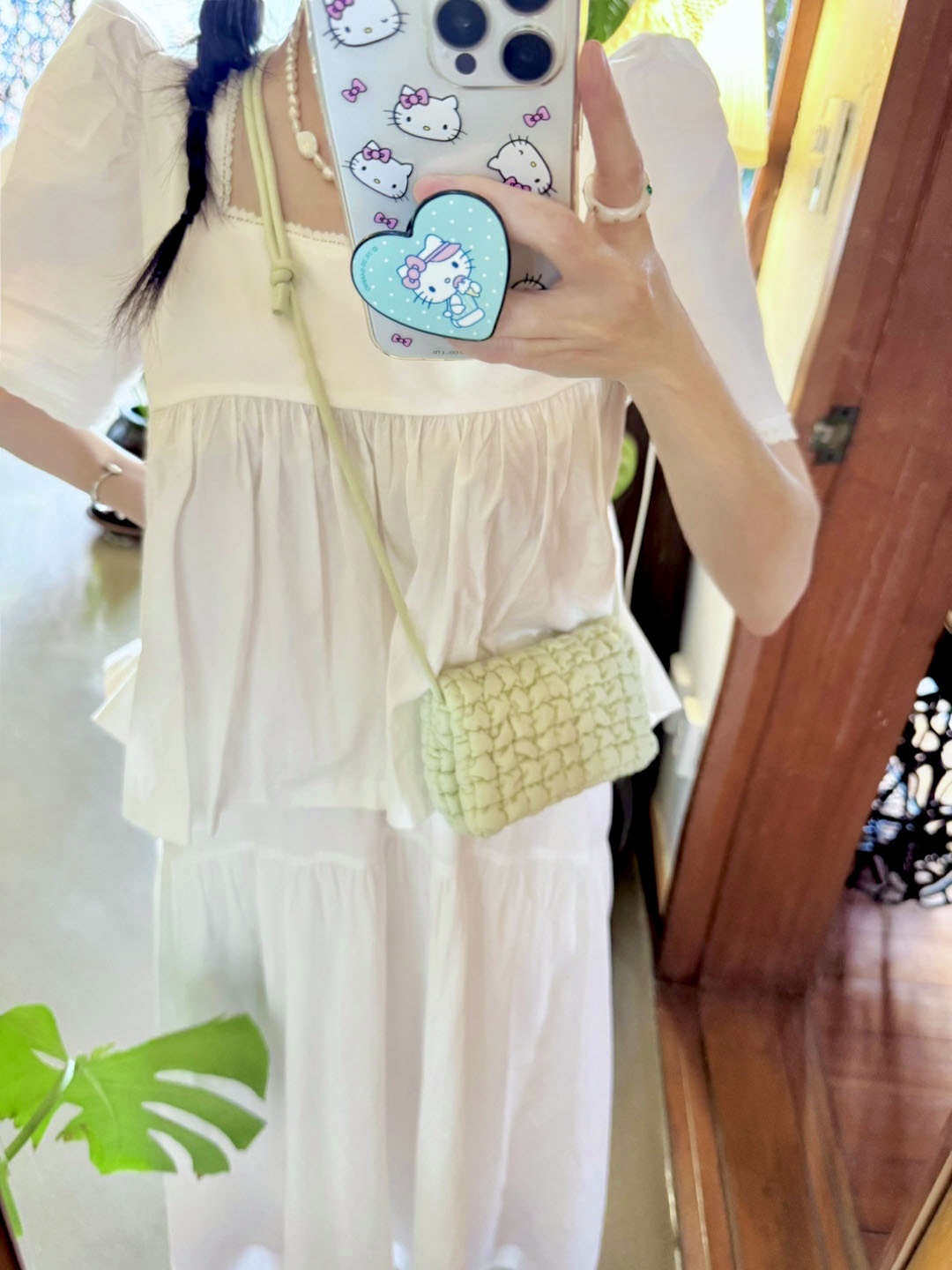 Pop Mart Labubu The Monsters Highlight Series Serenity Keyring (Opened Case), COS Quilted Crossbody Messenger Bag Light Green 착용 스타일 - 2