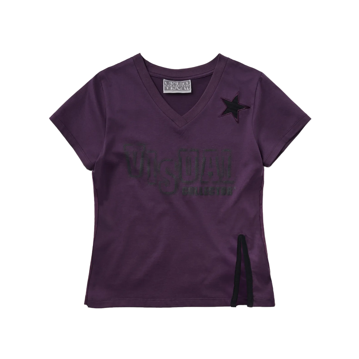 비주얼 컬렉터 스타 아플리케 슬릿 티 - 퍼플(VISUAL COLLECTOR Star Applique Slit Tee - Purple)